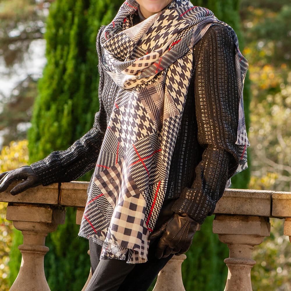 The Graphic Trilogy - Check Print Cashmere and Silk Wrap - Image 3