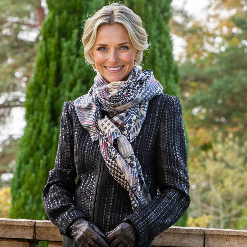 The Graphic Trilogy - Check Print Cashmere and Silk Wrap - Image 4