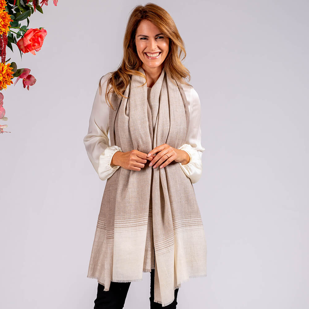 Cream and Caramel Cashmere Ring Shawl - Image 3