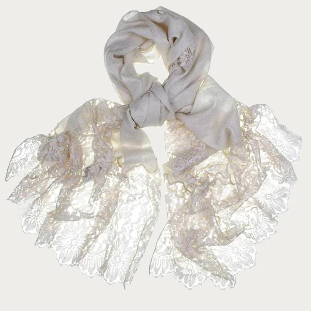 PRE ORDER: Cream Cashmere and Chantilly Lace Shawl - Image 4