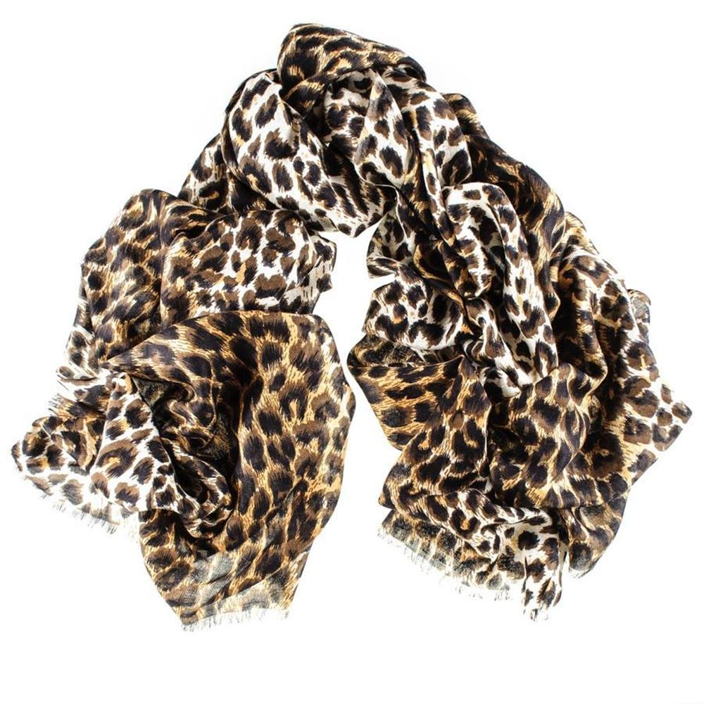 Brown Leopard Print Cashmere and Silk Scarf - Image 7