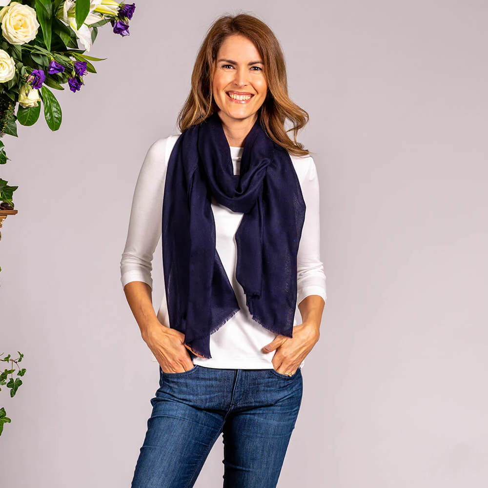 Classic Midnight Navy Cashmere and Silk Wrap - Image 7