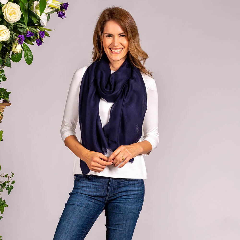 Classic Midnight Navy Cashmere and Silk Wrap - Image 9