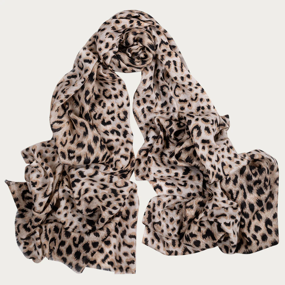 Dappled Leopard Print Cashmere and Silk Scarf - Image 6