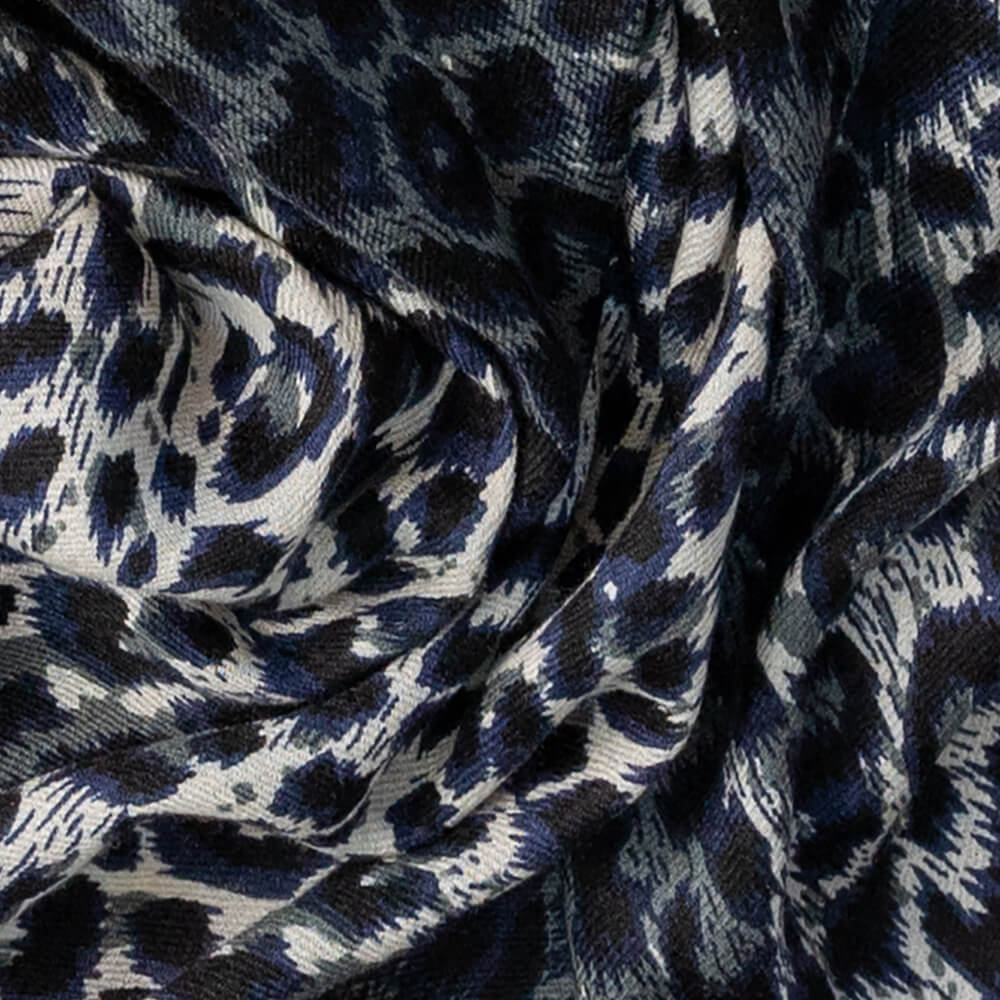 Midnight Navy Leopard Print Cashmere and Silk Scarf - Image 9