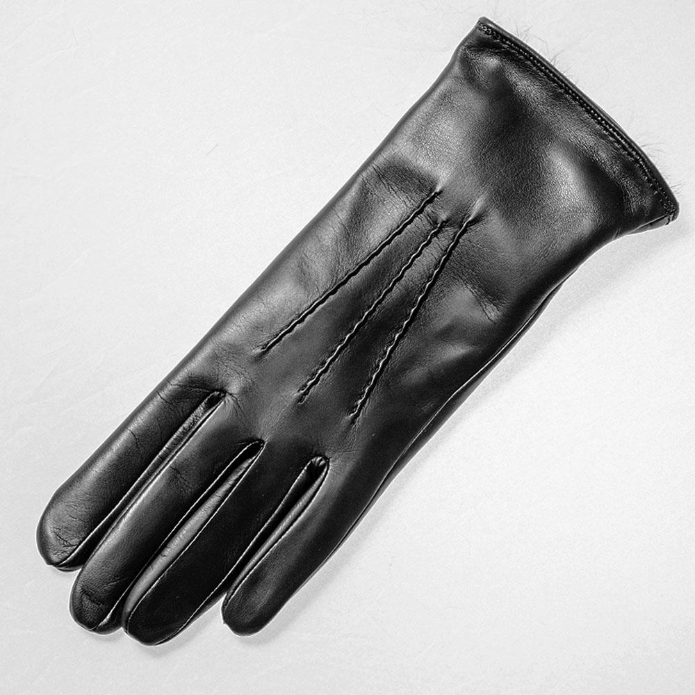 Ladies' Black Rabbit Fur Lined Leather Gloves - Image 4