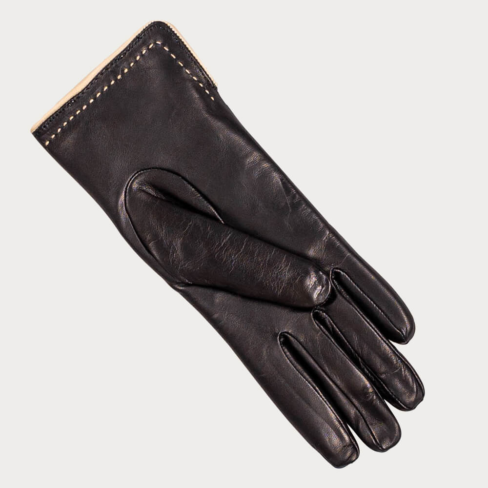 Black and Cappuccino Rabbit Fur Lined Leather Gloves - Image 4