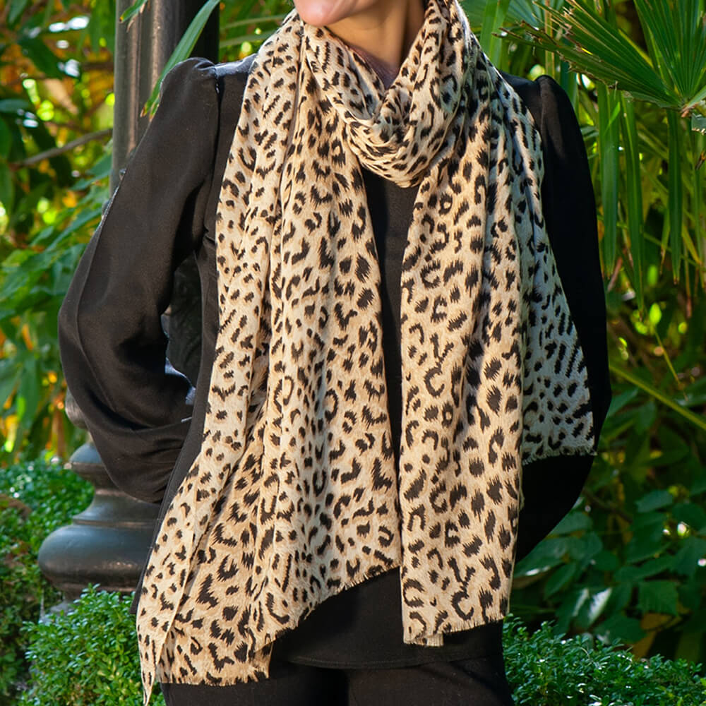 Dappled Leopard Print Cashmere and Silk Scarf - Image 3