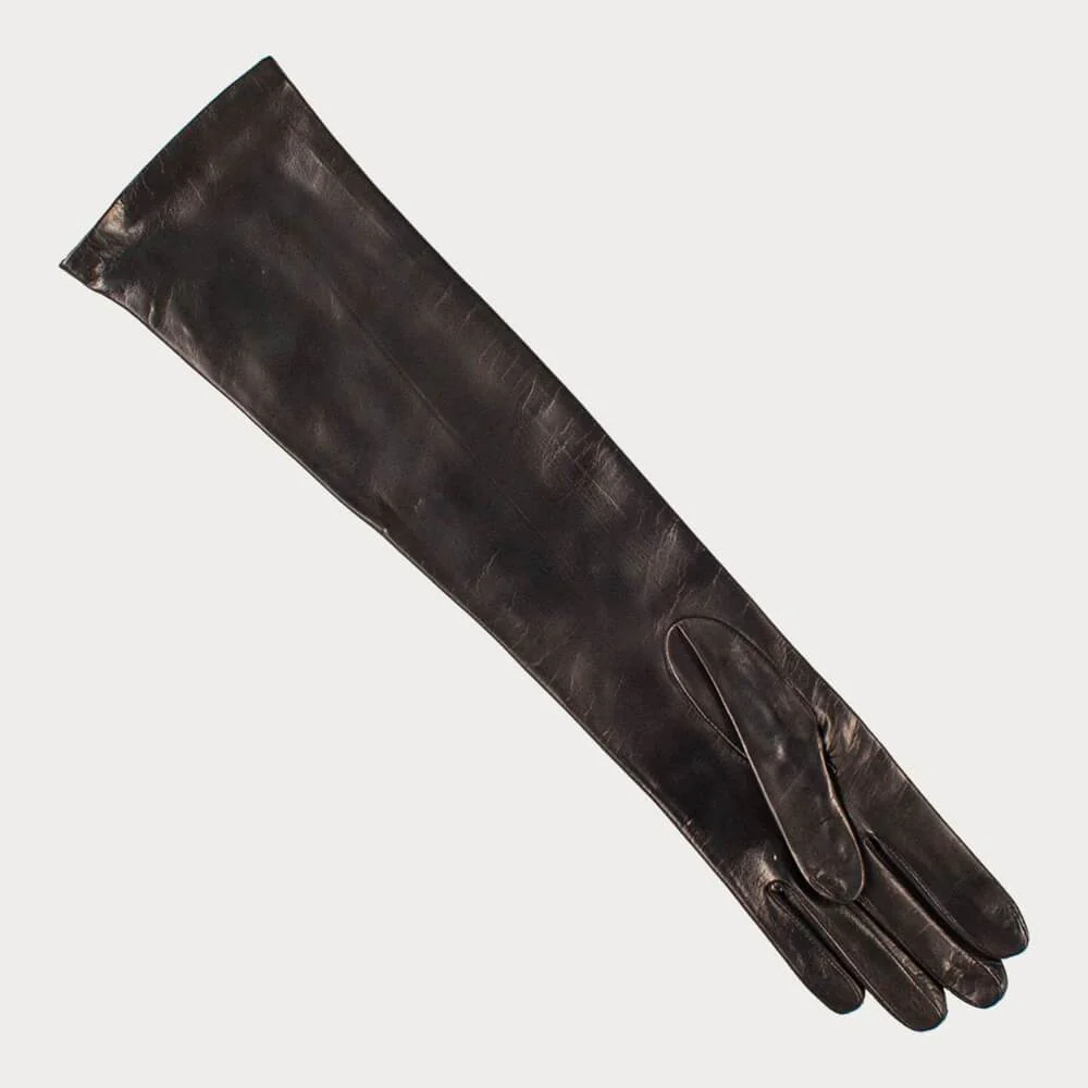 Long Black Leather Gloves - Silk Lined - Image 3