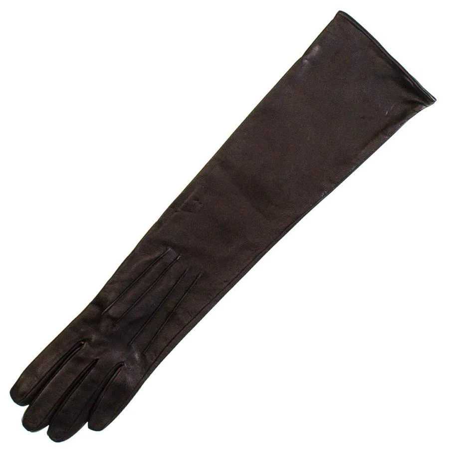 Long Black Leather Gloves - Silk Lined - Image 4