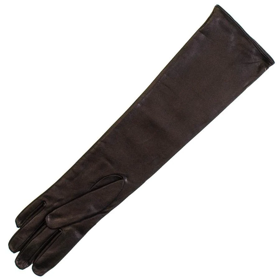 Long Black Leather Gloves - Silk Lined - Image 5