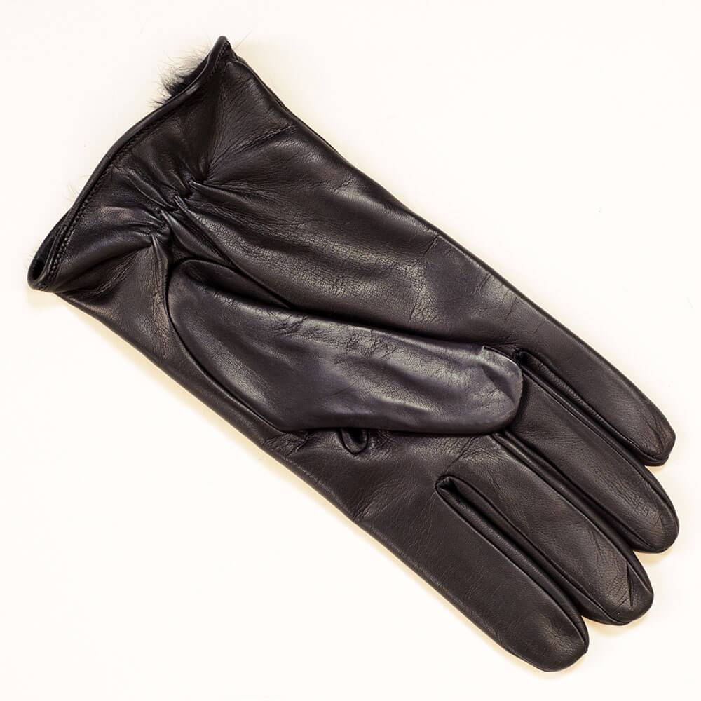 Men's Black Rabbit Fur Lined Leather Gloves - Image 3
