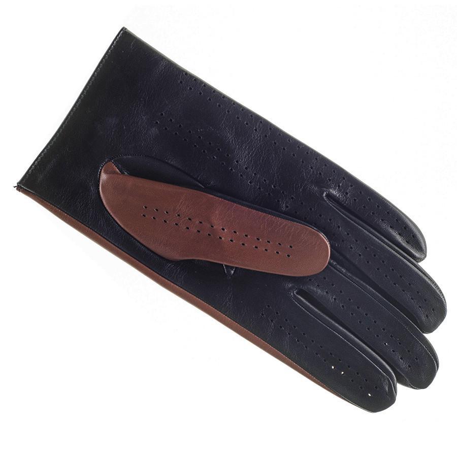 Navy and Tobacco Italian Leather Driving Gloves - Image 3