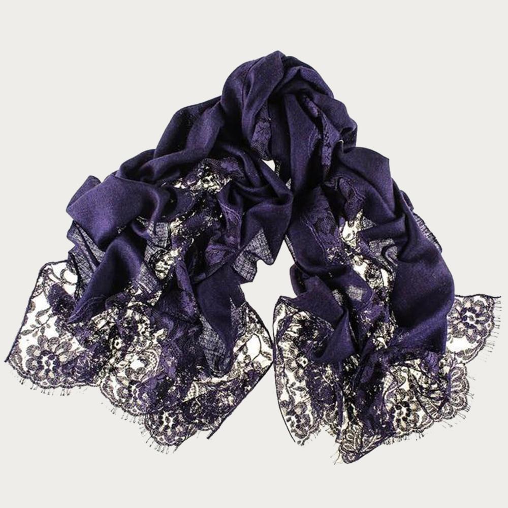 Navy Cashmere and Chantilly Lace Shawl - Image 6
