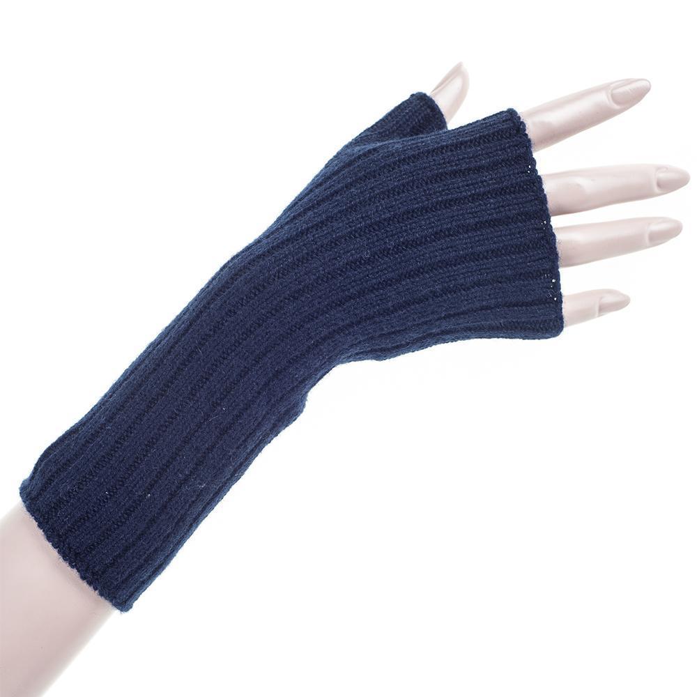 Navy Rib Knit Cashmere Wrist Warmers - Image 3