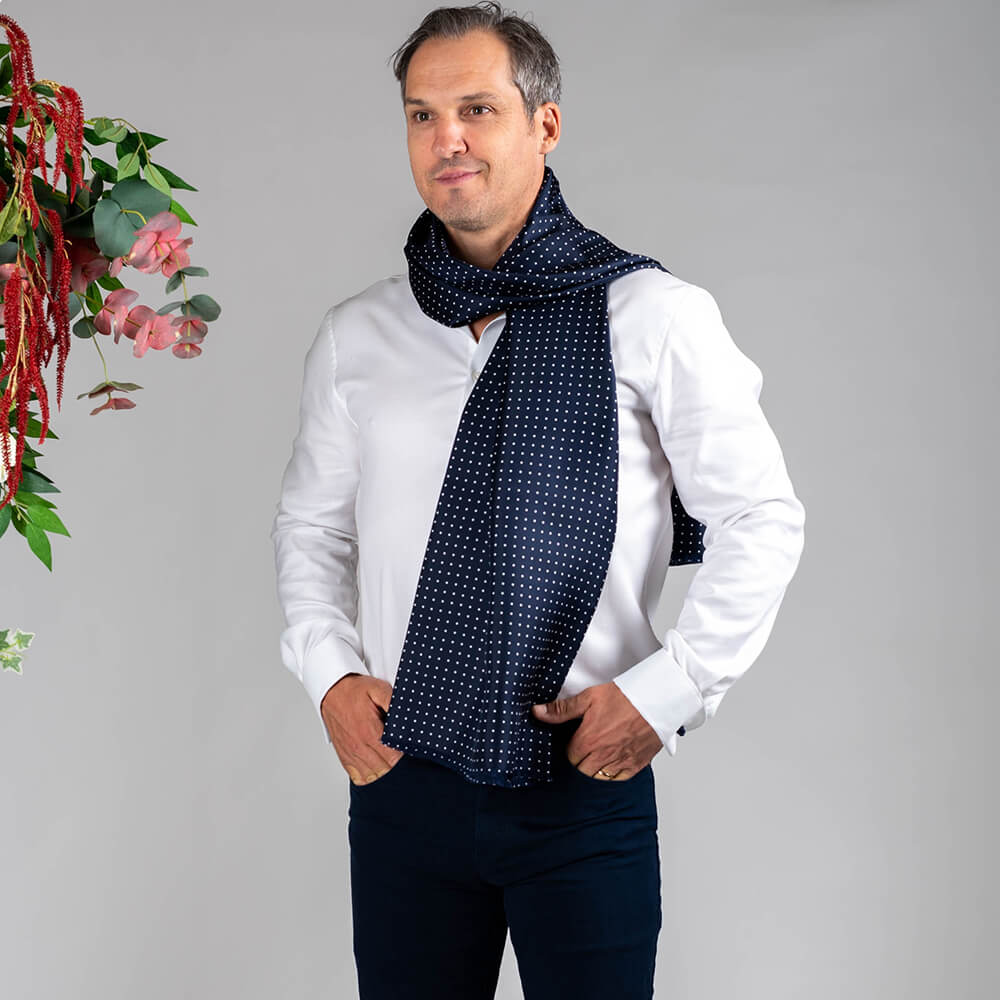 Adelfia - Navy Polka Dot Silk Scarf - Image 3