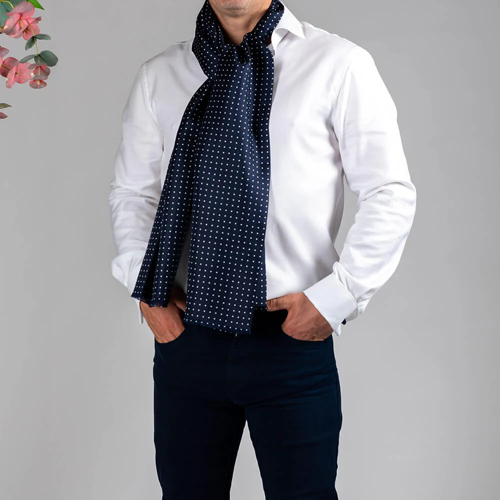 Adelfia - Navy Polka Dot Silk Scarf - Image 5