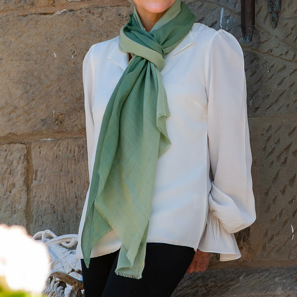 Pistachio to Sage Shaded Cashmere and Silk Wrap - Image 4