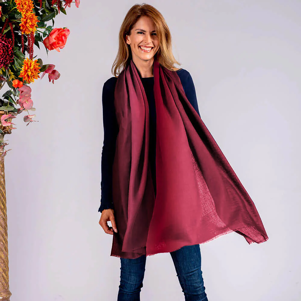 Plum to Tea Rose Shaded Cashmere and Silk Wrap - Image 4