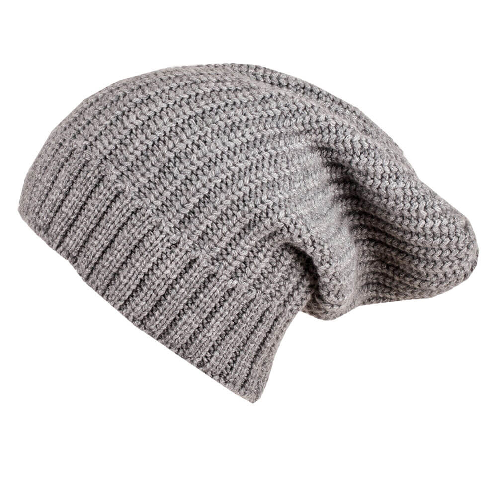 Ribbed Grey Cashmere Slouch Beanie Hat - Image 3