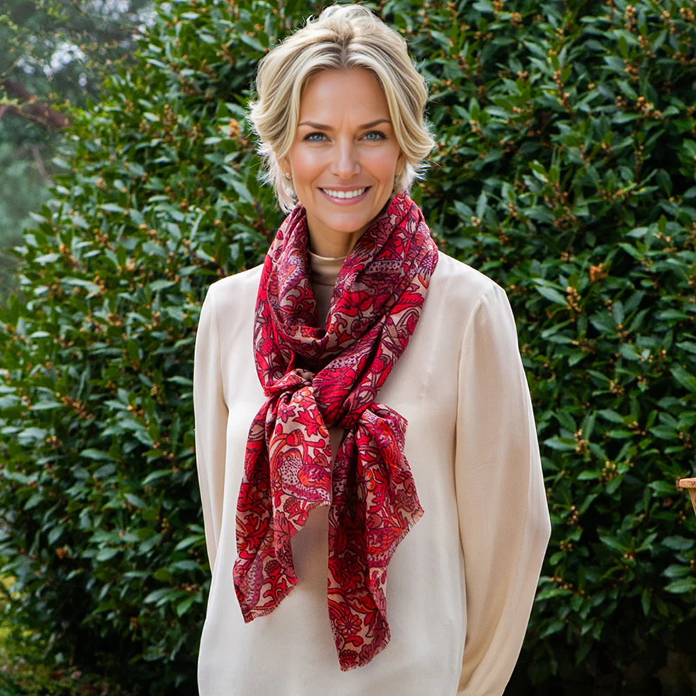 The Liberty ‘Strawberry Thief’ Quartet - Coral Cashmere and Silk Wrap - Image 4