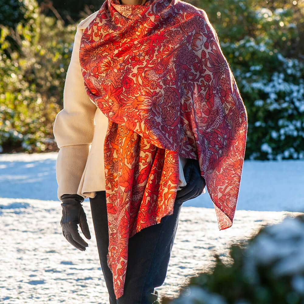 The Liberty ‘Strawberry Thief’ Quartet - Coral Cashmere and Silk Wrap - Image 5