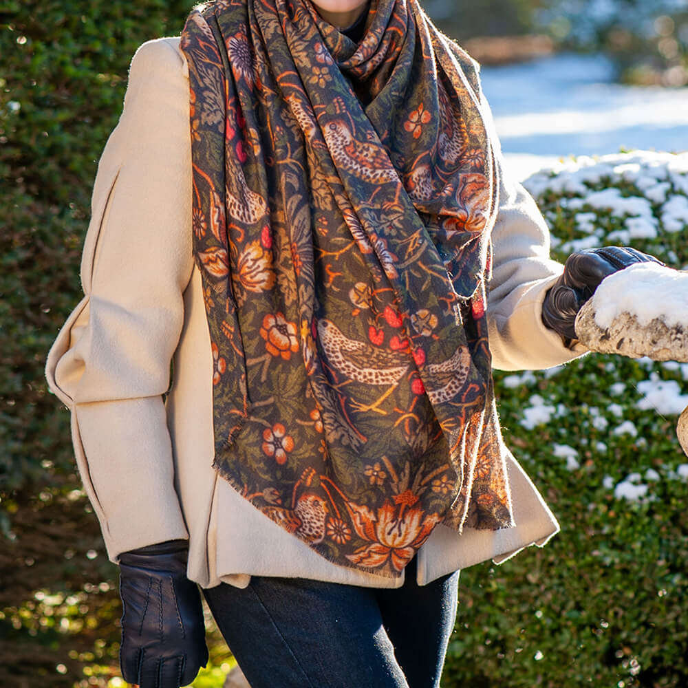 The Liberty ‘Strawberry Thief’ Quartet - Green Cashmere and Silk Wrap - Image 4