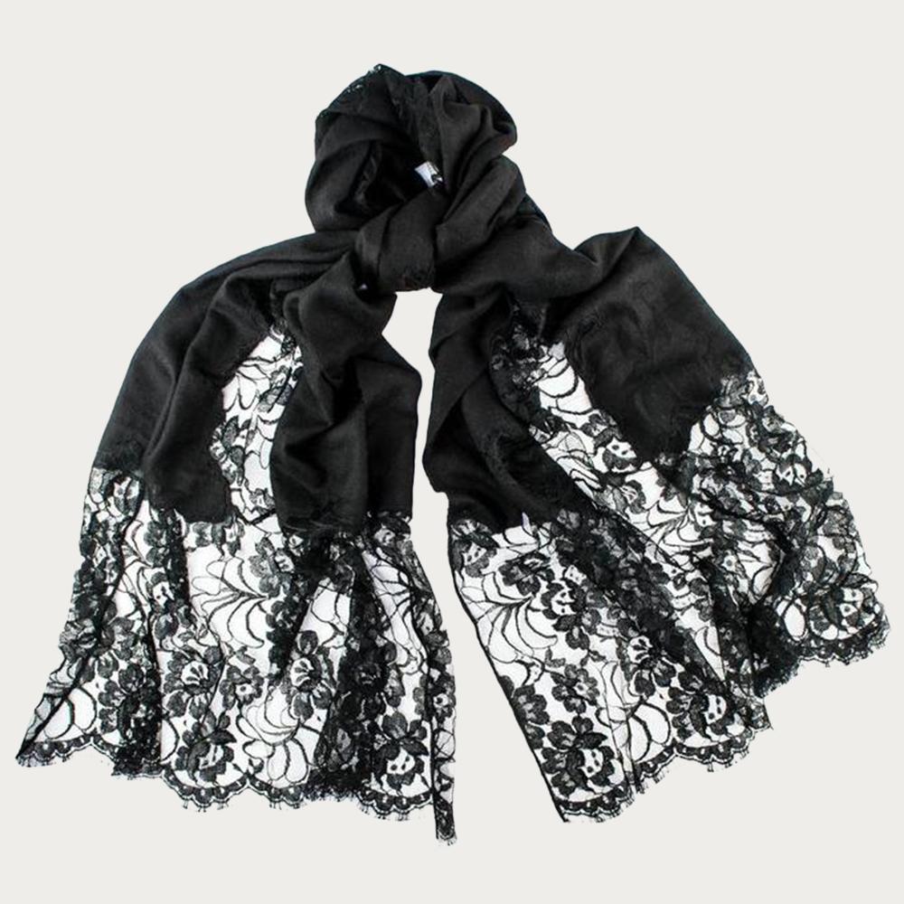 Black Cashmere and Chantilly Lace Shawl - Image 3