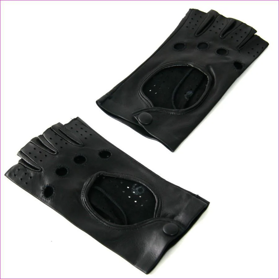 Ladies Black Leather Fingerless Gloves - Image 3